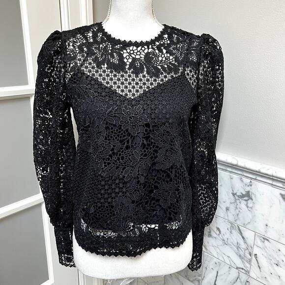 Joie Rodia Romantic Festive Holiday Semi-Sheer Lace Top Blouse Black Small - Picture 3 of 13